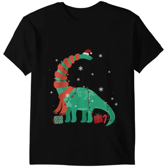 Dinosaur Dino Funny Christmas Dinosaur Santa xmass Lights Brontosaurus T-Shirts