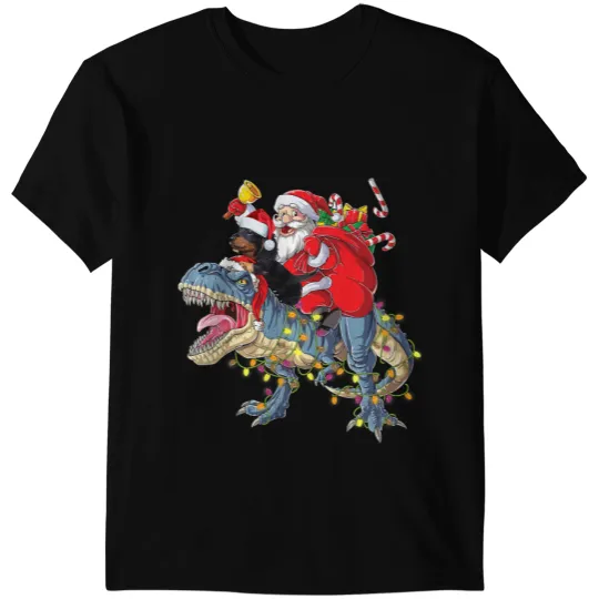 Dinosaur Dino Dachshund Riding Dinosaur T rex Christmas Gifts Men Xmas T-Shirts