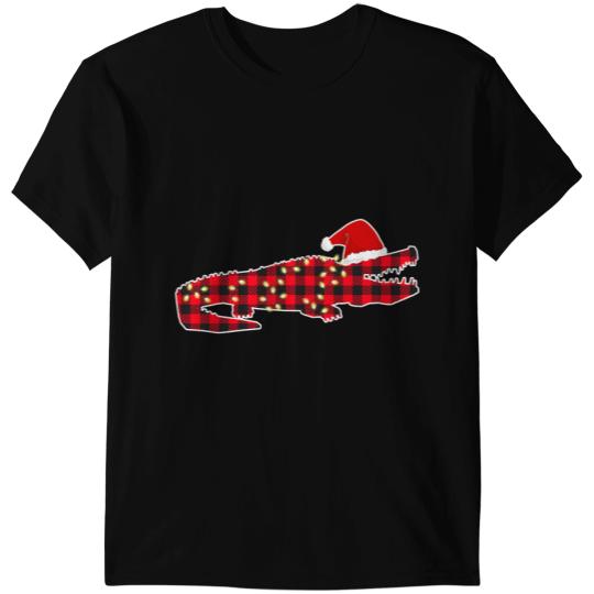 Alligator Animals Funny Crocodile Christmas Light Red Plaid Matching Family 2 Crocodile T-Shirts