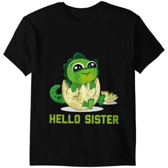Dinosaur Dino Cute Hello Sister Newborn Announcement Baby Dinosaur Birth T-Shirts