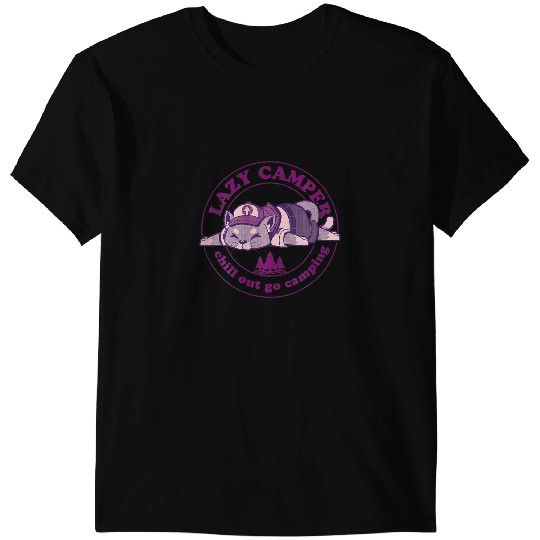Camping Camp Lazy Cat Scout Camping Summer Camp Cute Animal Camper Pink Camper T-Shirts