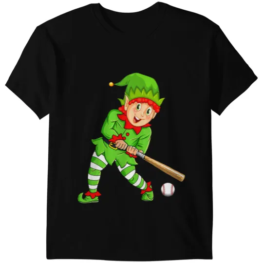 Baseball Gift Funny Elf With Baseball Bat Christmas xmass Holiday Boys Kids 2 T-Shirts