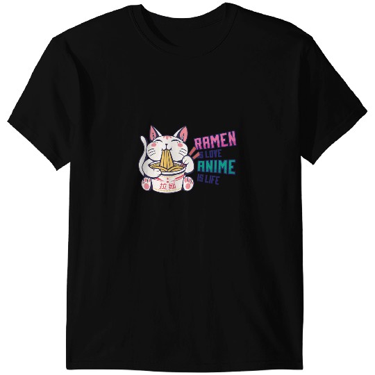 Cat Paws Love Ramen Anime Noodles Kawaii Japanese Cat Sketching T-Shirts