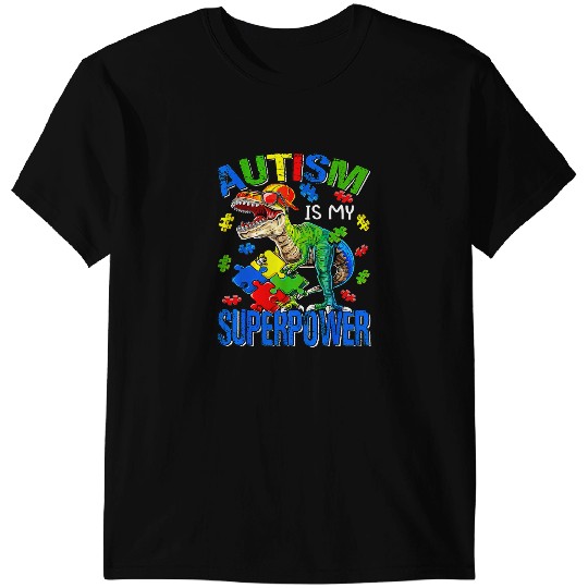 Dinosaur Dino Autistic Boys Kids Autism Is My Superpower Autism Awareness T-Shirts