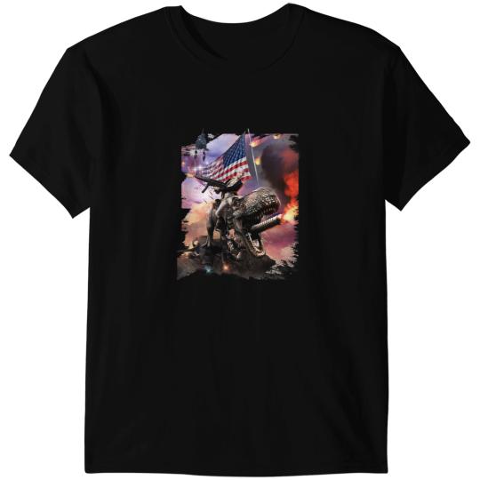 Dinosaur Dino George Washington Riding Dinosaur American Patriotic Funny T-Shirts