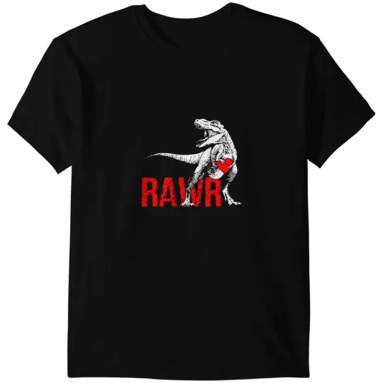 Dinosaur Dino RAWR Dinosaur T Rex Love Valentines Day Red Hearts His Hers T-Shirts
