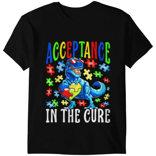 Dinosaur Dino Autistic Acceptance Is The Cure Autism Awareness Dinosaur Puzzle T-Shirts