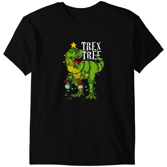 Dinosaur Dino Tree Rex With Christmas Balls And Lighting T-Shirts