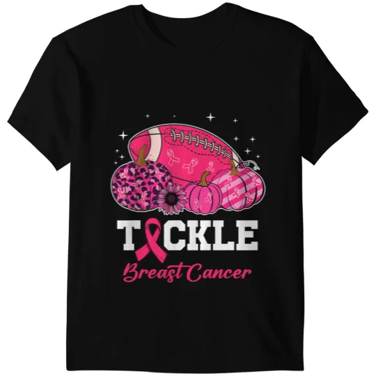 Football Gift Tackle Breast Cancer Awareness Football Pink Ribbon Pumpkin 1 T-Shirts