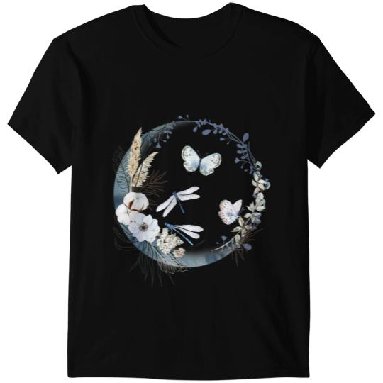 Dragon Animals Dragons Artistic Bohemian Design with Butterflies and Dragonflies T-Shirts