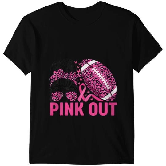 Pink Out Leopard Messy Bun Breast Cancer Football Mom T-Shirts