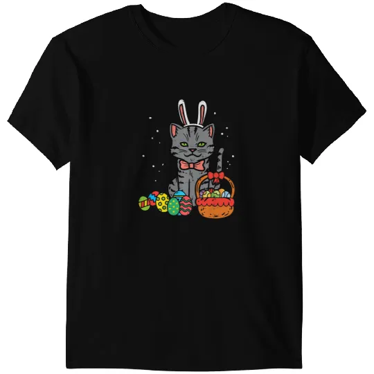 black cats Paws Bunny Ears Easter Eggs Basket Cute Men Women Kids T-Shirts