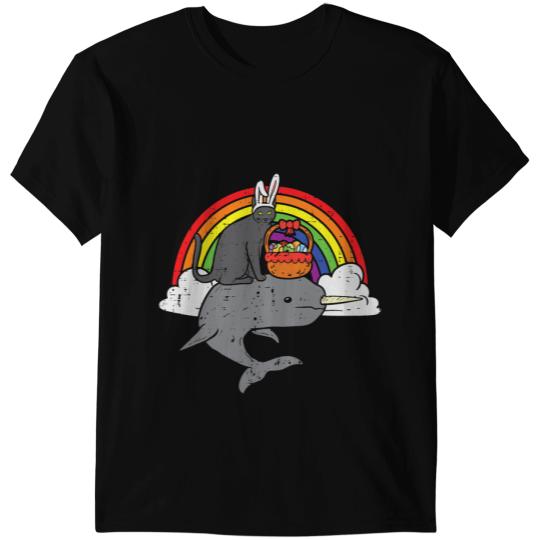 black cats Paws Easter black cats Bunny On Narwhal Rainbow Boys Girls Kids T-Shirts