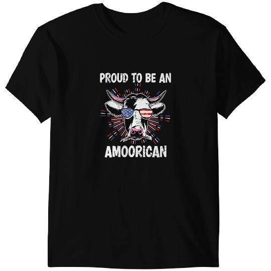 Discover Cattle Cow Funny AMoorican 4th Of July USA Flag Patriotic Cow Farmer T-Shirts