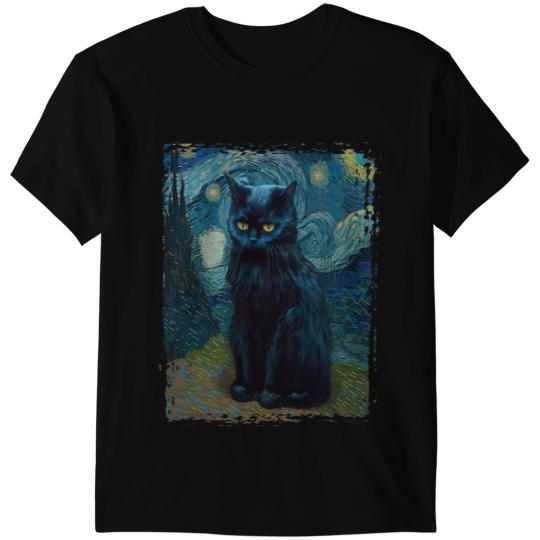black cats Paws Starry Night Vincent van Gogh black cats Retro Painting Cats T-Shirts
