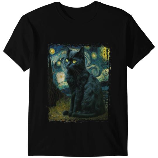 black cats Paws Starry Night Vincent van Gogh black cats Retro Painting Cats 1 T-Shirts