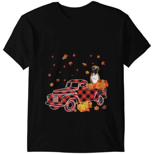 Boxer On Pumpkin Truck Thanksgiving Dog Lover Boxers Dog T-Shirts