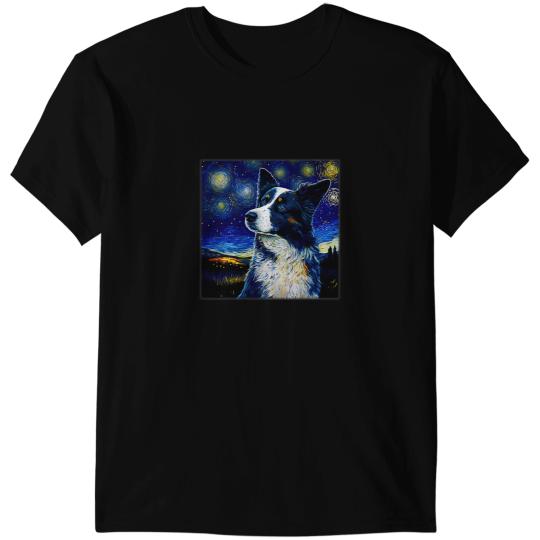 Dog Border Collie Surrealism Starry Night Border Collie dog 1 T-Shirts