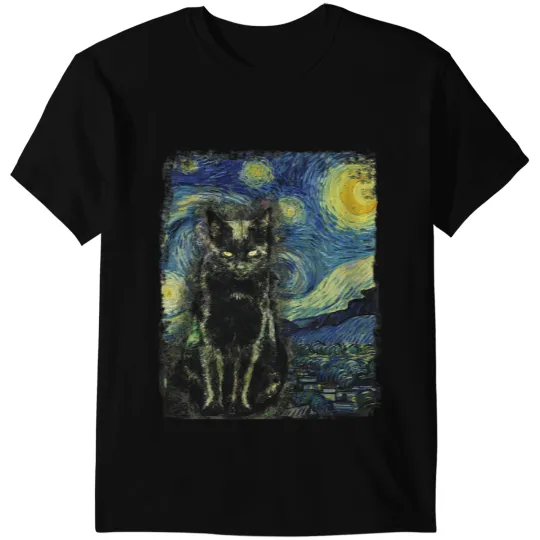 black cats Paws Starry Night Vincent van Gogh black cats Painting T-Shirts