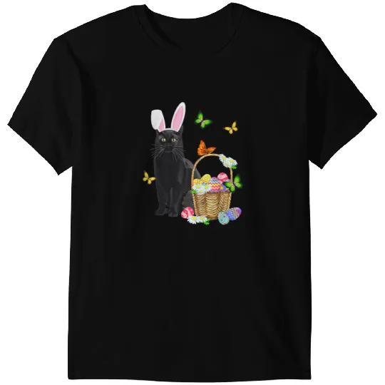 black cats Paws Bunny Hat Rabbit Easter Eggs Basket Egg Hunting T-Shirts