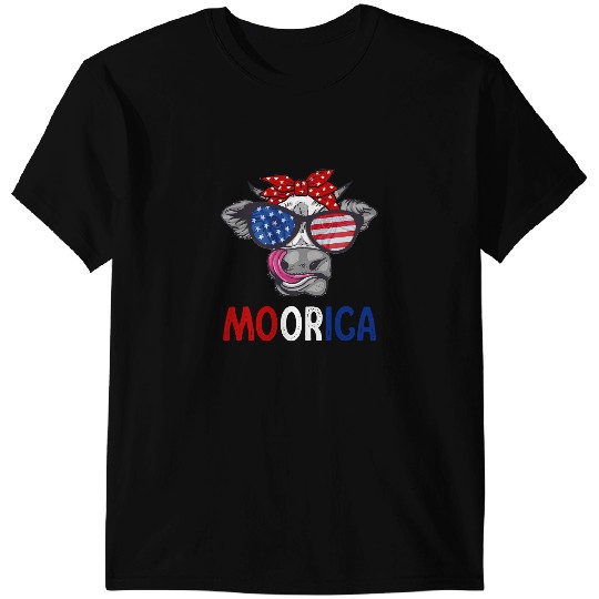 Cattle Cow Funny Moorica 4th Of July American Flag Cow Men Women T-Shirts