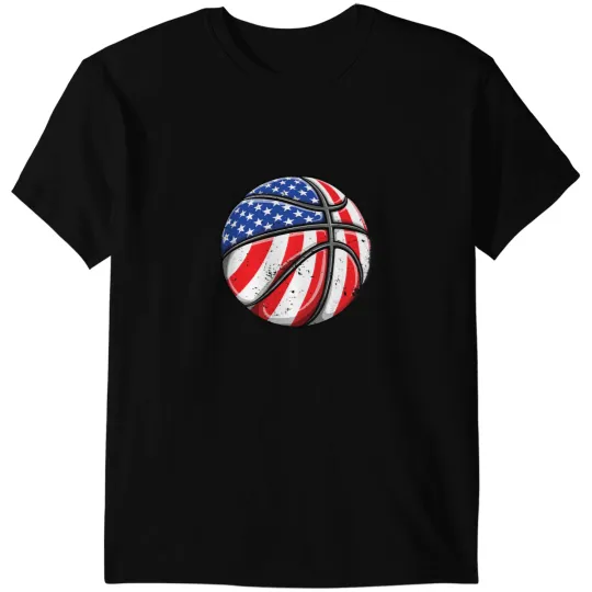 Basketball Gift Ball 4th Of July Boys Kids Men American Flag Gift T-Shirts