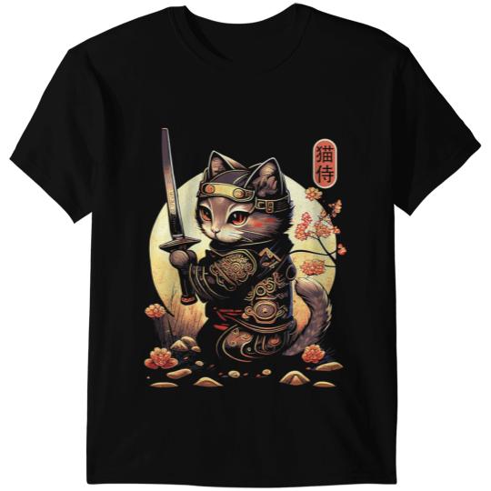 black cats Paws Tattoo Ink Japanese Samurai Cat Tattoo Kawaii Ninja Cat T-Shirts