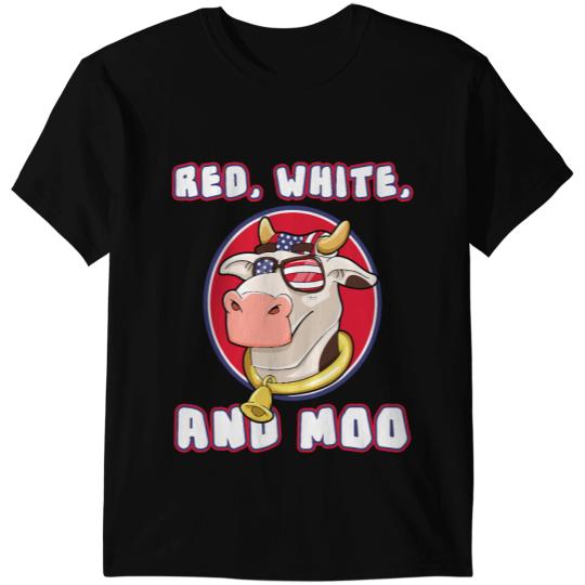 Cattle Cow Red White And Moo July 4th Patriotic Cow Farmer USA Pride T-Shirts