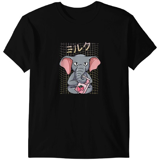 Elephants Lover Kawaii Strawberry Milk Shake Japanese Anime T-Shirts