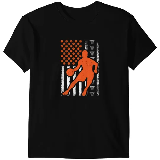Basketball Gift Retro American Flag Basketball 4th Of July T-Shirts