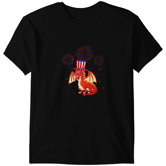 Dragon Animals Dragons Graphic Red White Blue Fireworks Decor 4th Of July T-Shirts