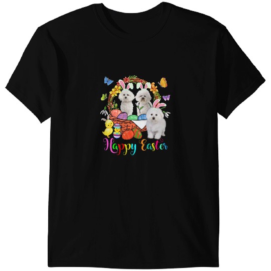Dog Bichon Frise Three Bunny Bichon Frise Dogs In Easter Eggs Basket T-Shirts