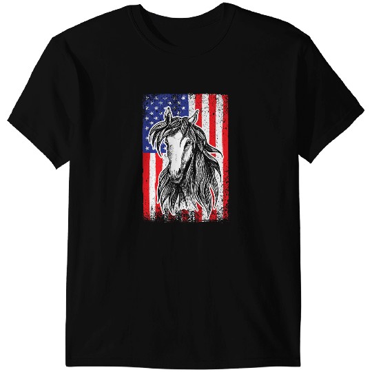 Funny Horse American Horse 4th of July USA Horseback Riding Men Women T-Shirts