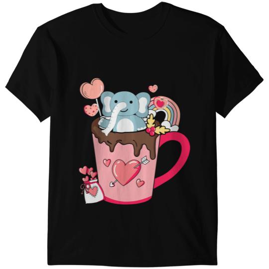 Elephants Lover Happy Pink Valentines Day Elephant in the Coffee Cup Graphic T-Shirts