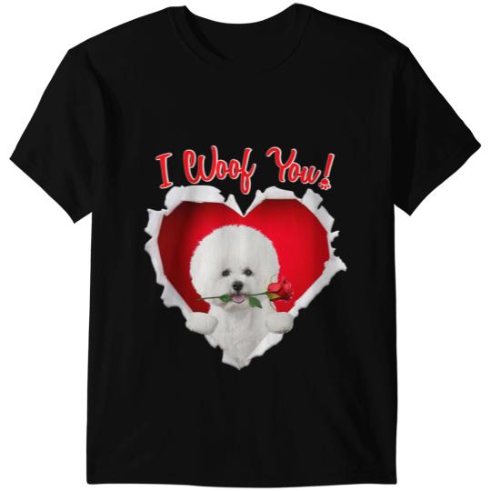Dog Bichon Frise I Woof You Bichon Frise Dog Lover Valentines Day Couple T-Shirts
