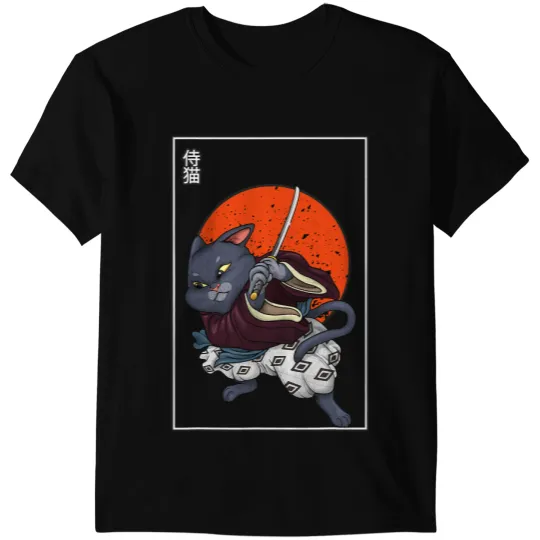 black cats Paws Japanese Samurai Cat Katana Ninja Kitty Kitten Neko Kanji 1 T-Shirts