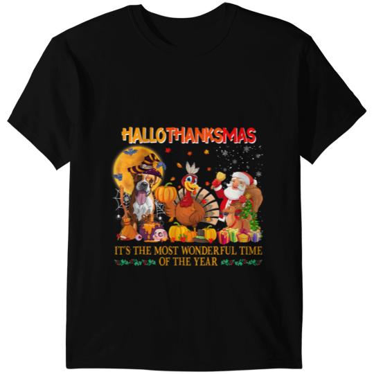 Boxer Happy Hallothanksmas Pajama Boxer Turkey Santa Claus Holiday Boxers Dog T-Shirts