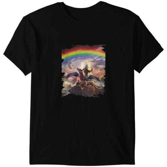 Dinosaur Dino Sloth Riding Dragon Space Rainbow Dinosaur T-Shirts