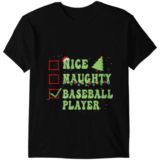 Baseball Gift Nice Naughty Baseball Player Christmas List Santa Claus 3 T-Shirts