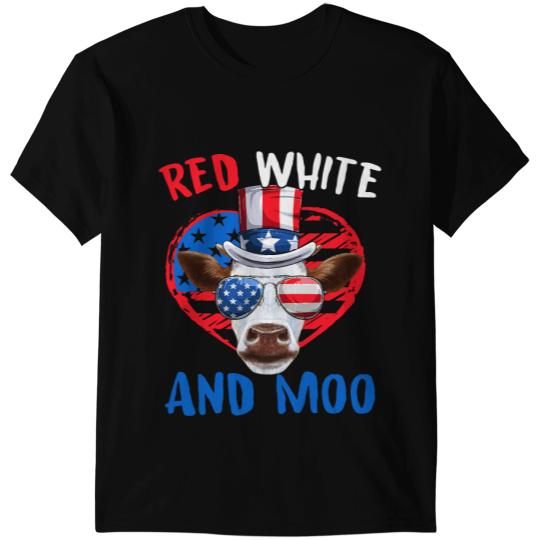 Cattle Cow Red White and Moo Patriotic Cow Farmer 4th of July 1 T-Shirts