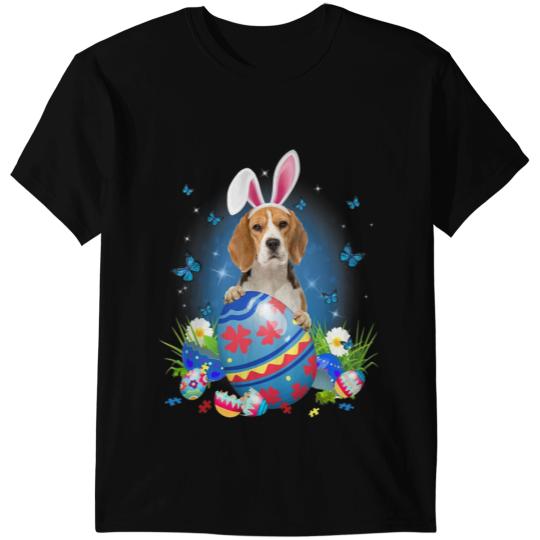 Bunny Beagle With Egg Basket Easter Flower Hunting Egg T-Shirts
