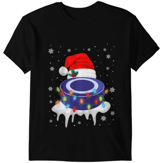 Hockey Gift Cute Christmas Hockey Santa Hat xmass Light Boys Girls T-Shirts
