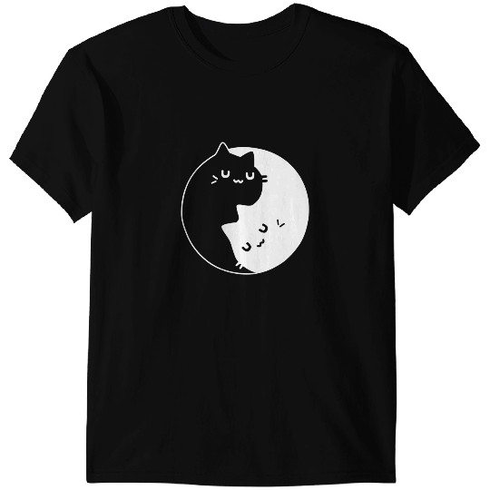 black cats Paws Japanese Yin and Yang Cats Kawaii Anime Kanji Meow T-Shirts