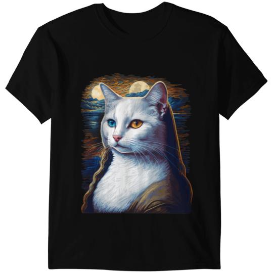 Cat Paws White Cat Mona Lisa Meowna Lisa Cat Lover Owner Cat Mom Dad 2 T-Shirts