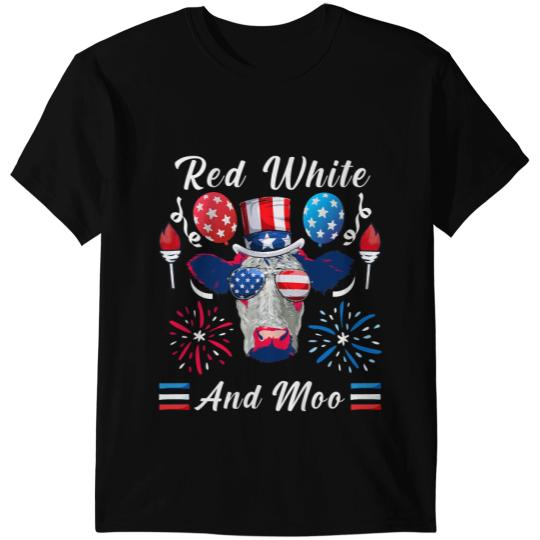 Cattle Cow Red White and Moo Patriotic Cow 4th Of July American Flag T-Shirts