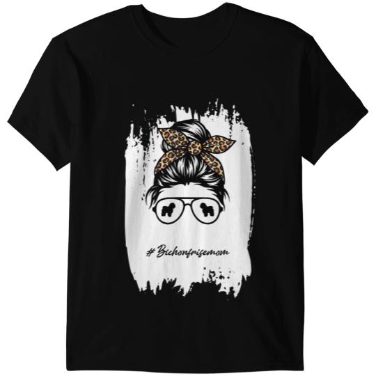 Dog Bichon Frise mom Dog Mom Bleached Messy Bun Leopard T-Shirts