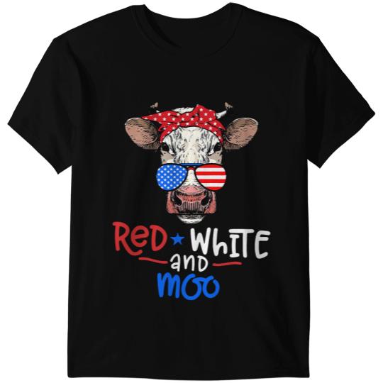 Cattle Cow Red White And Moo Patriotic Cow Farmer 4th Of July USA Flag 8 T-Shirts