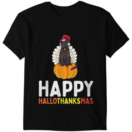 black cats Paws Halloween Thanksgiving xmass Happy HalloThanksMas T-Shirts