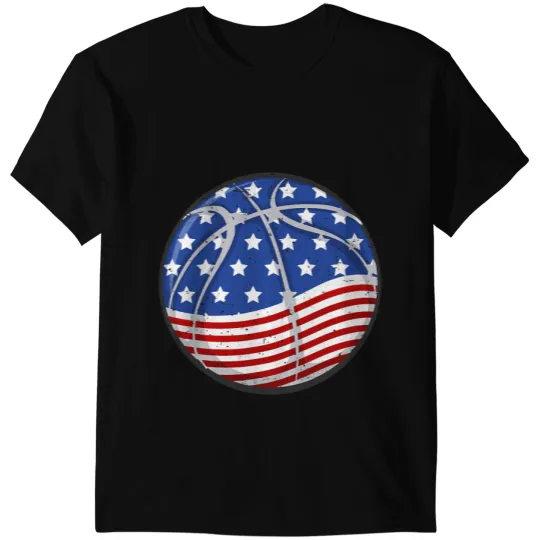 Basketball Gift Sports Retro American Flag Basketball 4th Of July T-Shirts