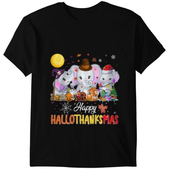 Elephants Lover Happy Hallothanksmas Elephant Santa Hat Funny Christmas T-Shirts